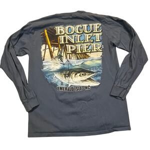 Bogue Inlet Pier Emerald Isle NC Fishing Long Sleeve T Shirt Men M Fisherman